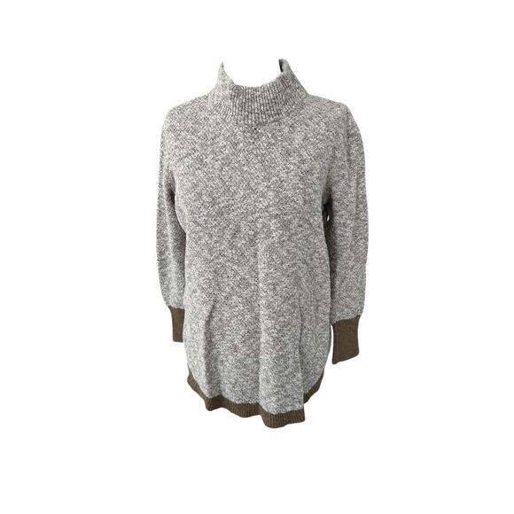 LL Bean Signature Mock Neck Sweater Two Toned Tan Cotton Linen Curved Hem M - Picture 9 of 10